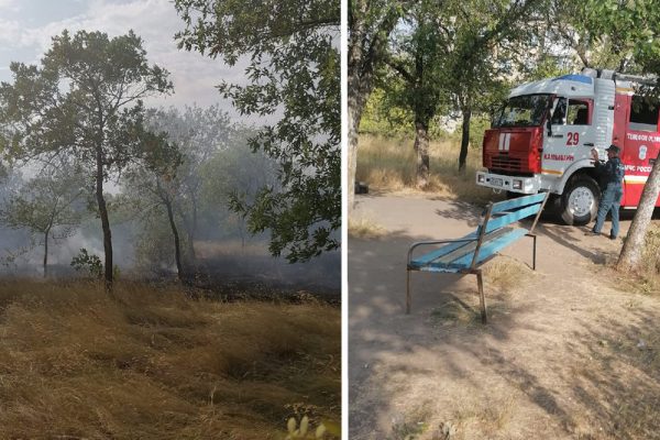 Ликвидация возгорания травы в парке Текстильщиков (фото Дмитрий Семёнов)